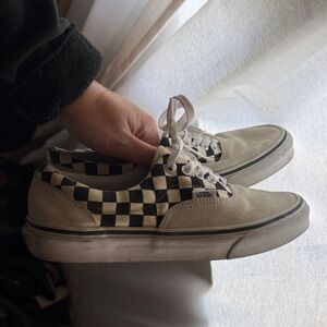 Vans Men's Black and Cream Checkered Sneakers